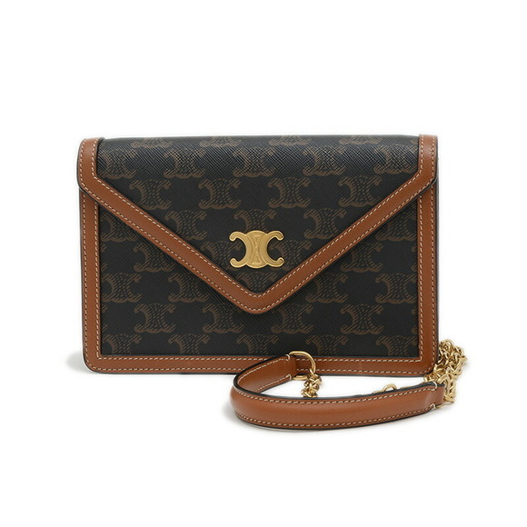 Celine Triomphe Margot Chain Wallet Tan Canvas Calf Leather - Picture 1 of 6